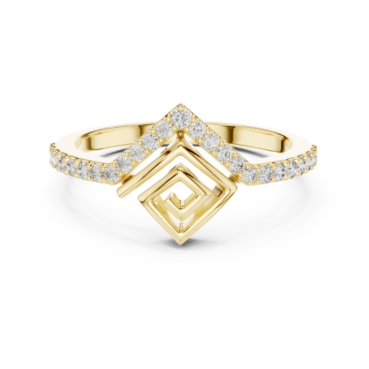 14K Solid Gold Lab Diamond Cluster Ring, Yellow Gold