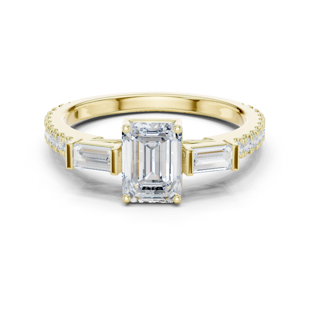 14K Solid Gold Lab Diamond Three-Stone Ring, Yellow Gold