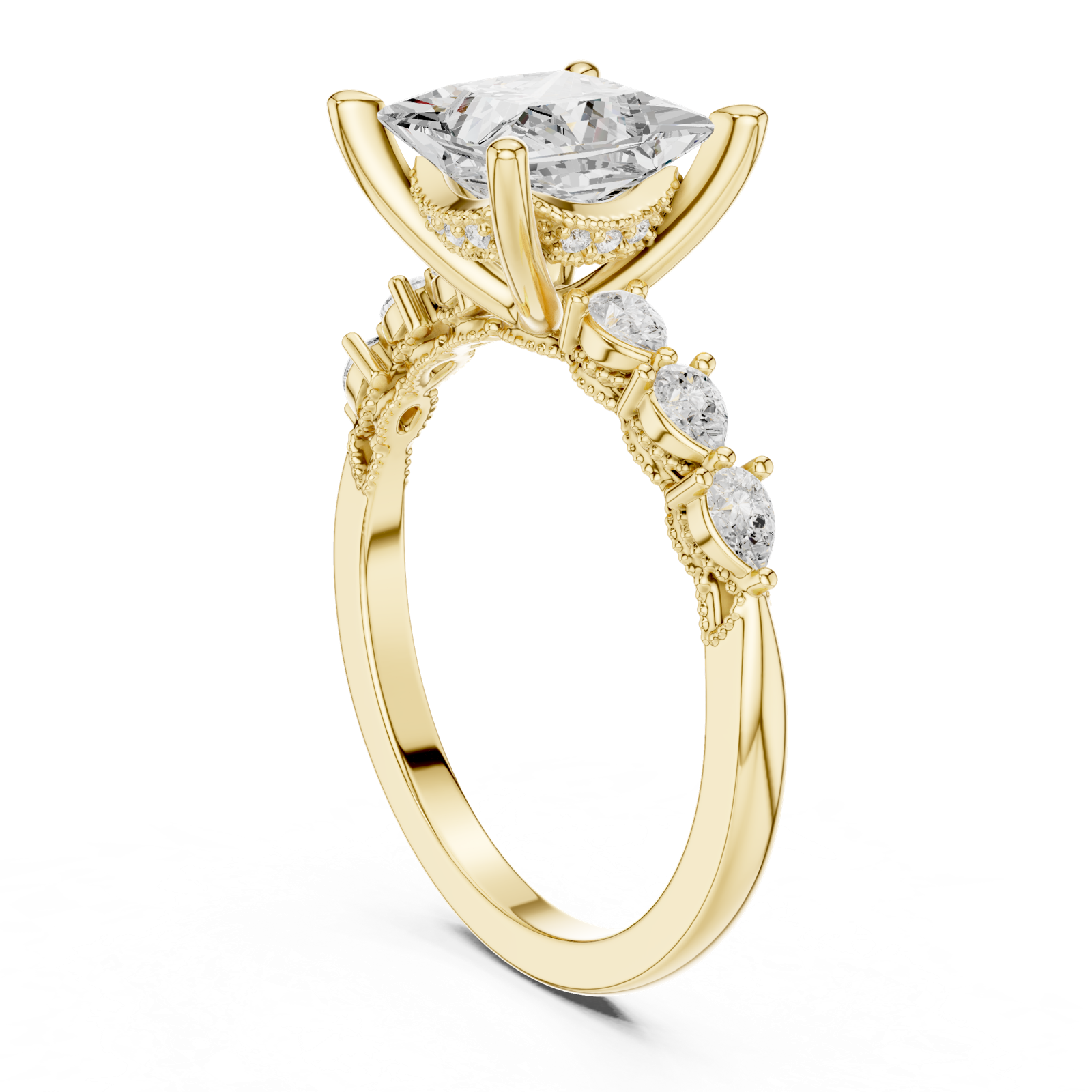 Gold Ring DDLR-168, Princess center stone, Yellow Gold, view 1