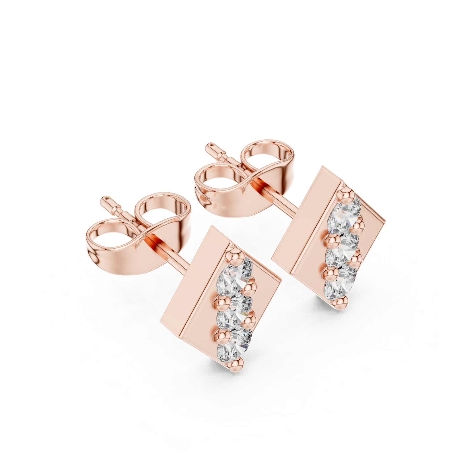 14K Solid Gold Lab Diamond Cluster Earrings, Rose Gold, view 2
