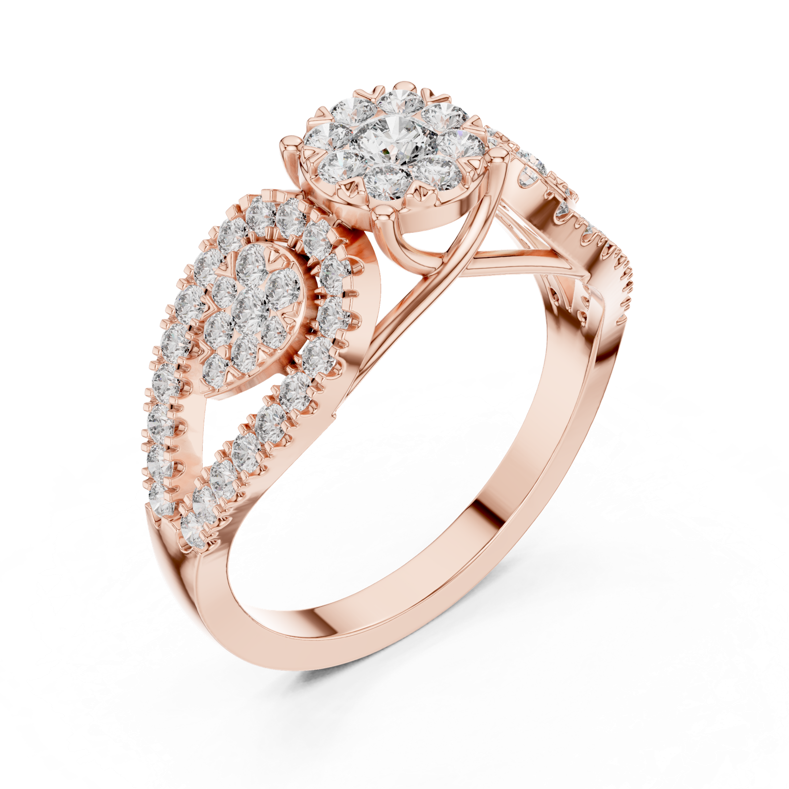 14K Solid Gold Lab Diamond Three-Stone Ring, Rose Gold, view 2