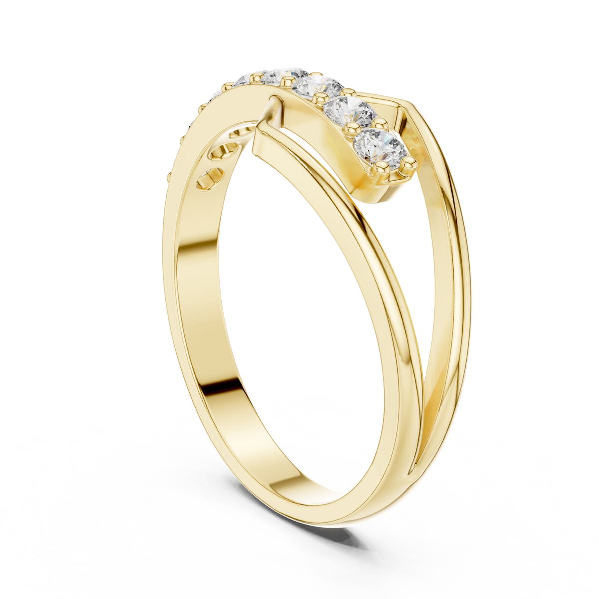 14K Solid Gold Lab Diamond Crossover Ring, Yellow Gold, view 1