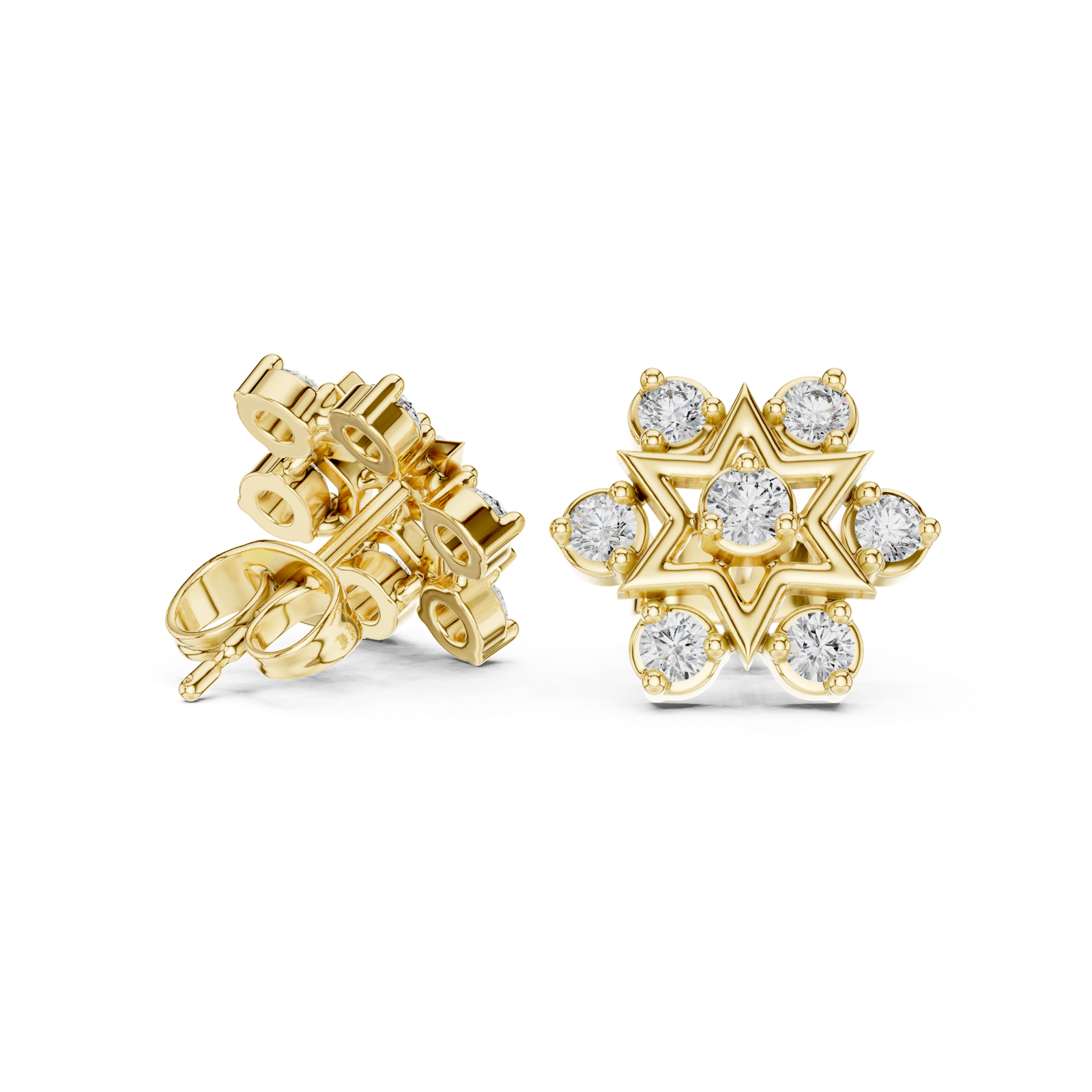 14K Solid Gold Lab Diamond Star Cluster Earrings, Yellow Gold, view 1