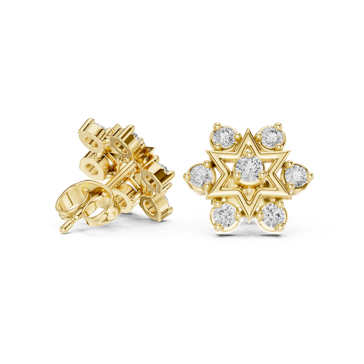 14K Solid Gold Lab Diamond Star Cluster Earrings, Yellow Gold, view 1