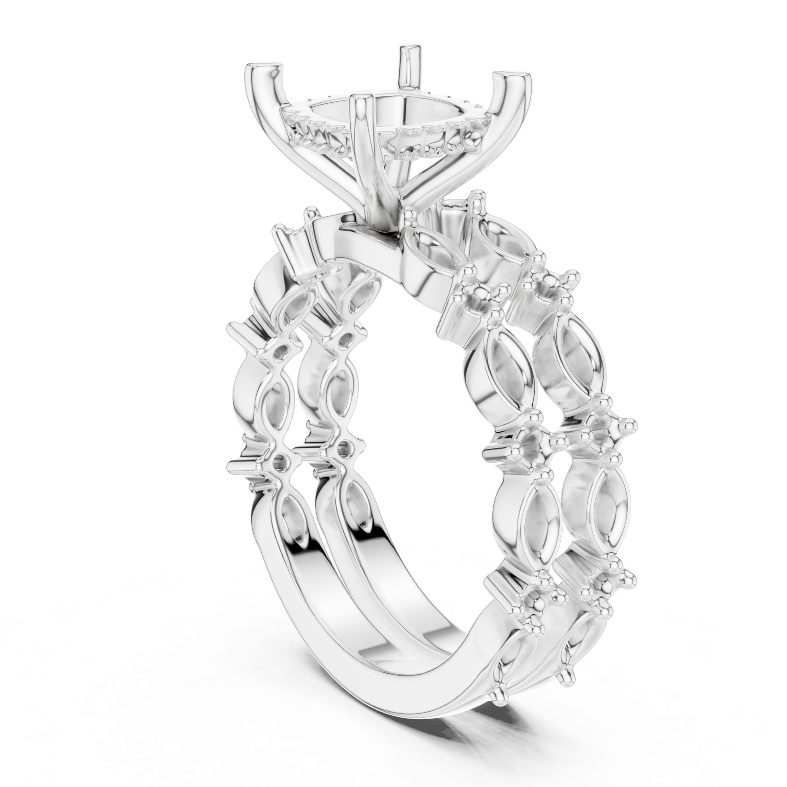 Gold Ring DDLR-301, Cushion center stone, White Gold, view 1