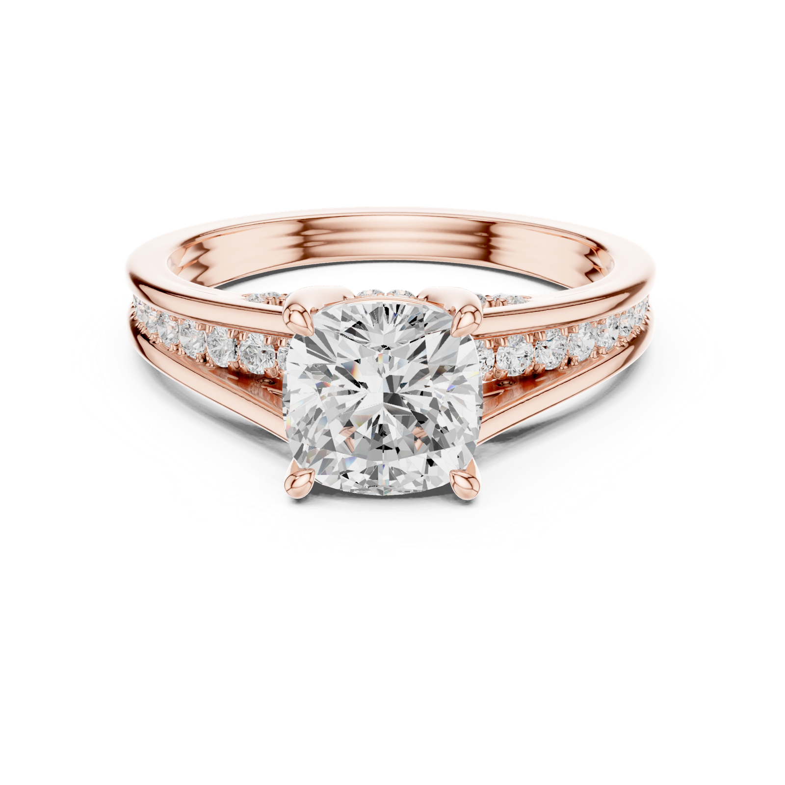 Gold Ring, Cushion center stone, Rose Gold, view 4