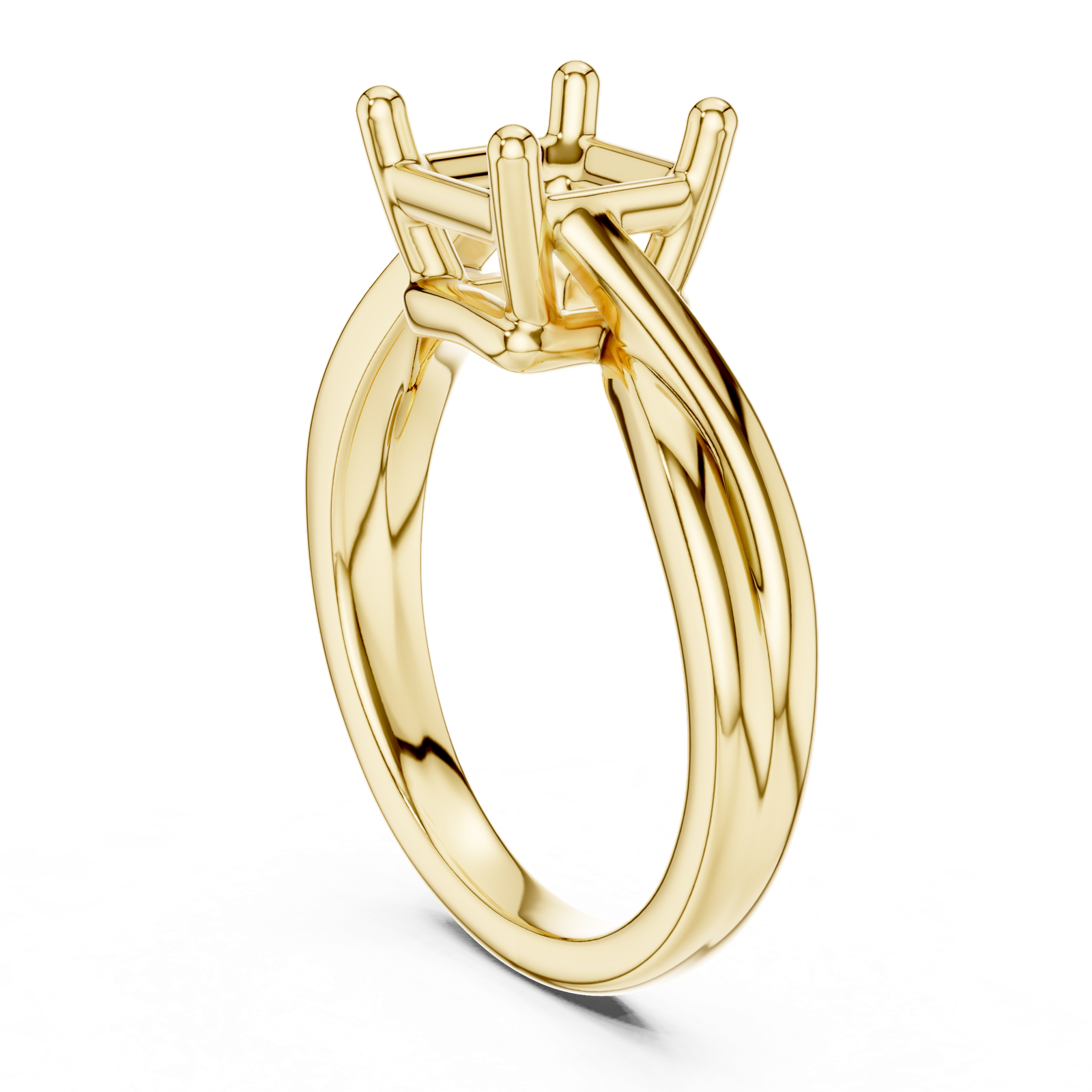 Gold Twisted Band Solitaire Engagement Ring, Asscher center stone, Yellow Gold, view 1