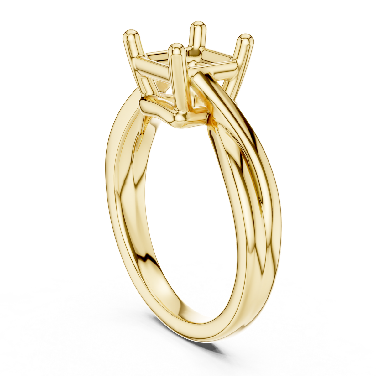 Gold Twisted Band Solitaire Engagement Ring, Asscher center stone, Yellow Gold, view 1