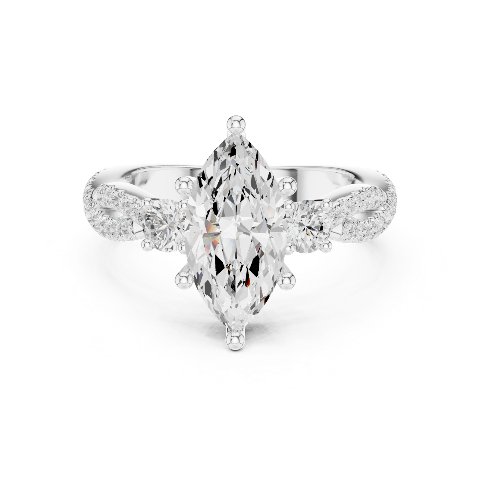 Gold Ring DDLR-281, Marquise center stone, White Gold, view 4
