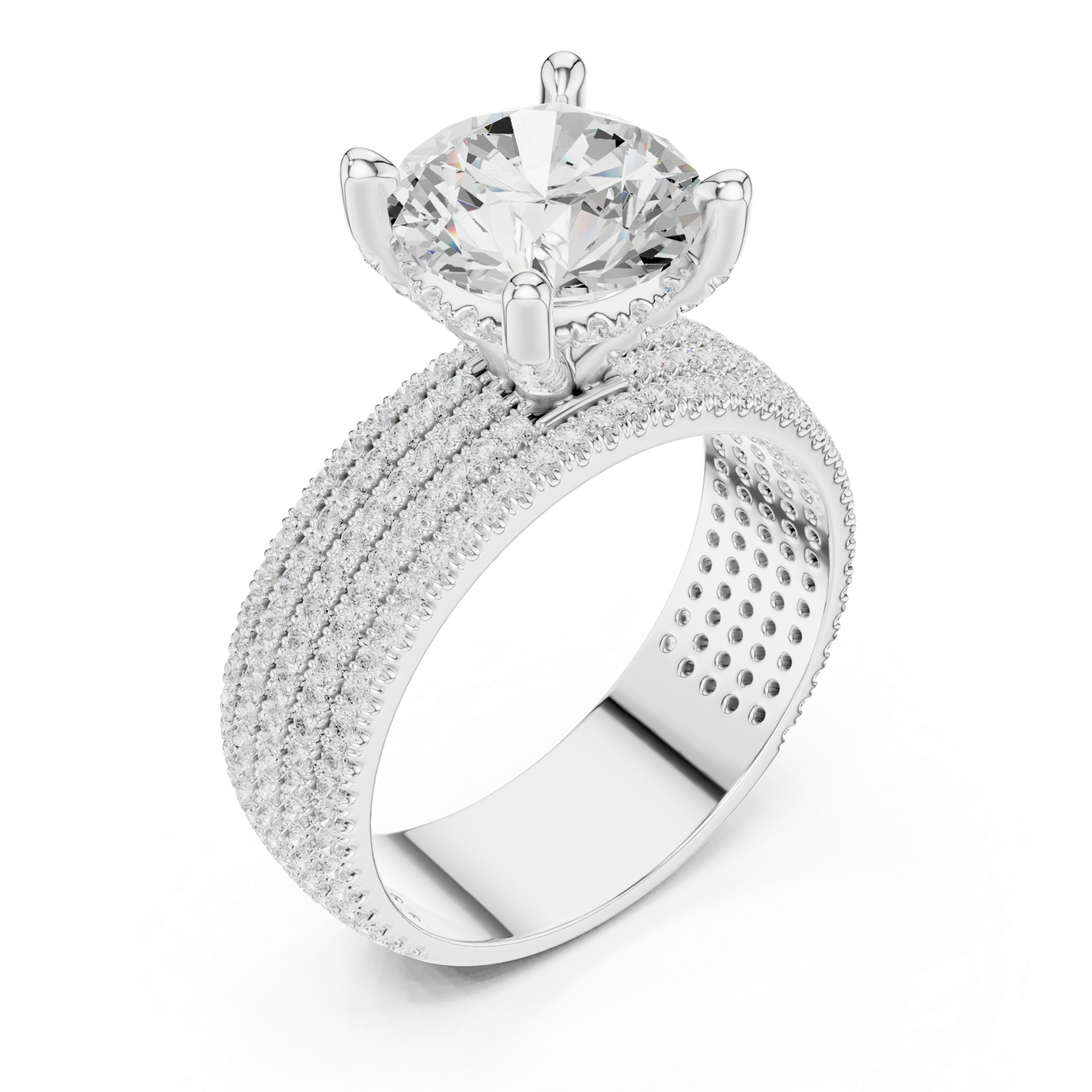 Gold Ring, Round center stone, White Gold, view 2