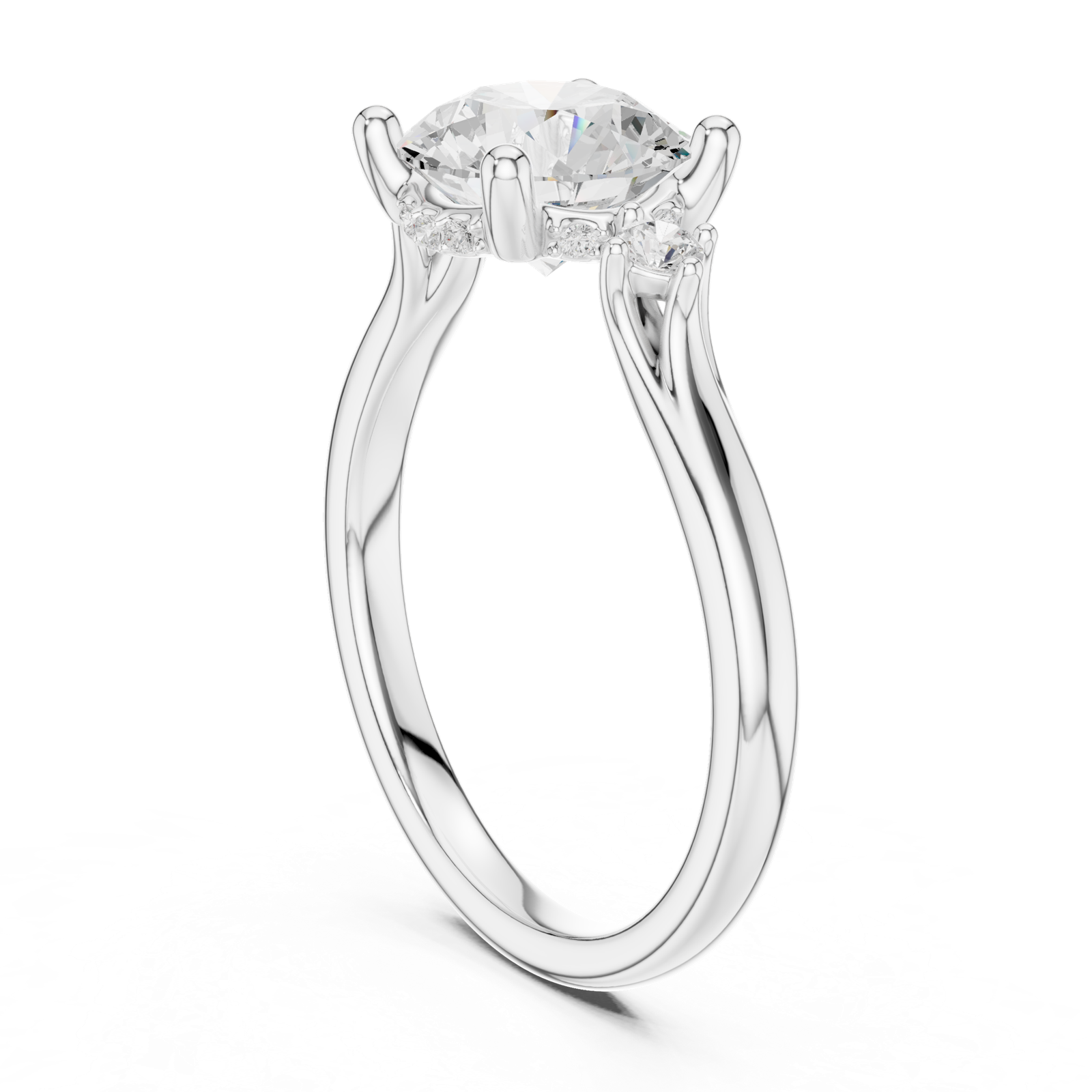 Gold Ring DDLR-164, Round center stone, White Gold, view 1