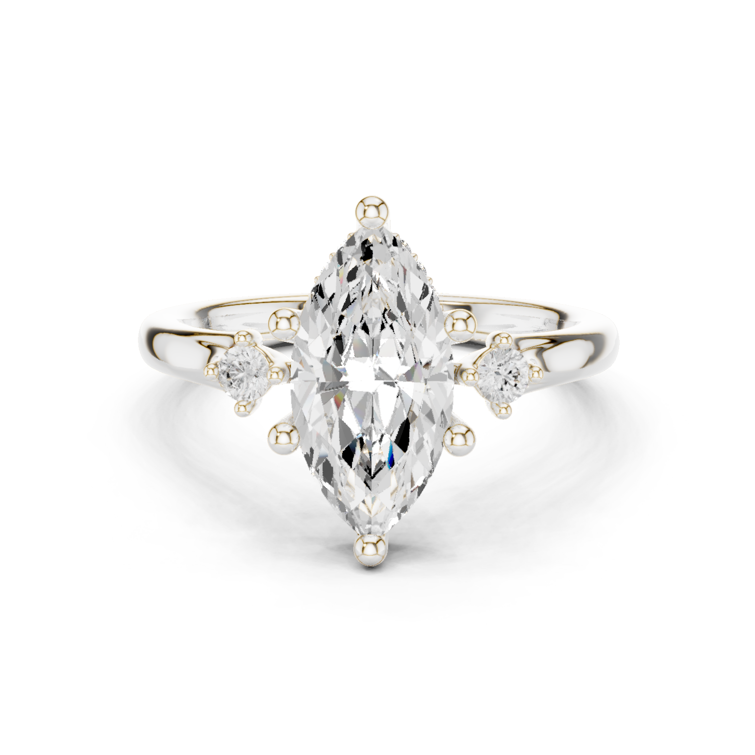 Gold Ring DDLR-164, Marquise center stone, White Gold