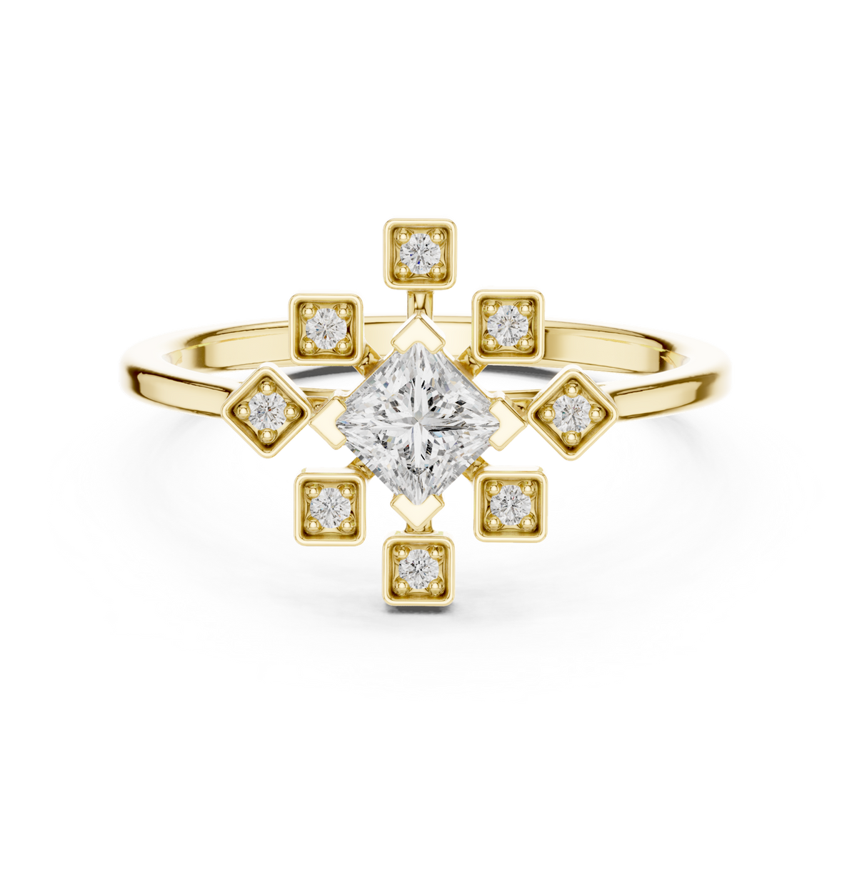 14K Solid Gold Lab Diamond Cluster Ring, Yellow Gold