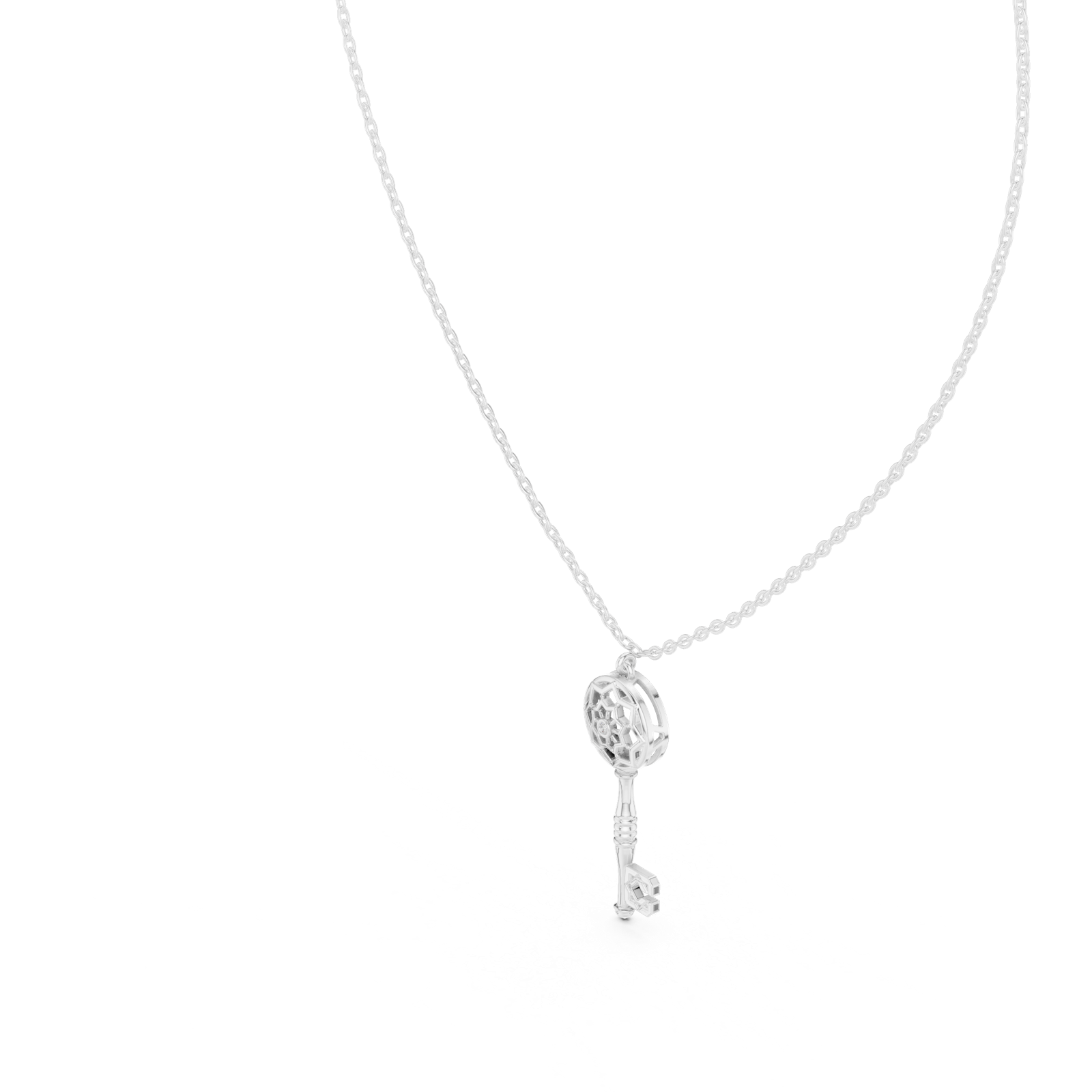 14K Solid Gold Lab Diamond Pendant Necklace, White Gold, view 2