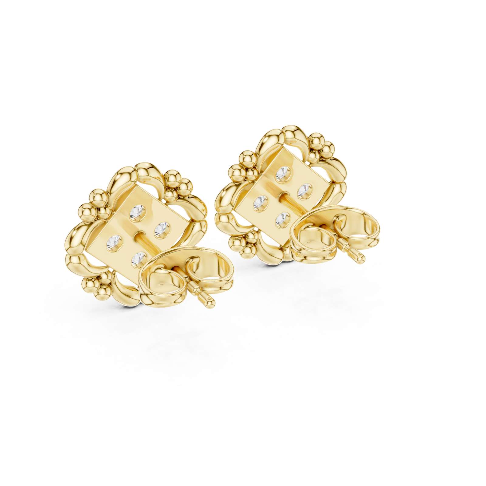 14K Solid Gold Lab Diamond Flower Cluster Earrings, Yellow Gold, view 3