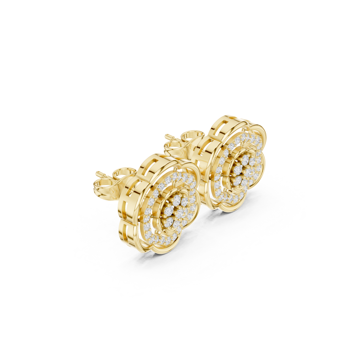 14K Solid Gold Lab Diamond Halo Earrings, Yellow Gold, view 1