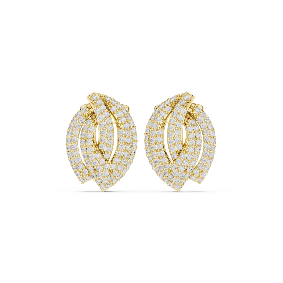14K Solid Gold Lab Diamond Leaf Cluster Earrings, Yellow Gold