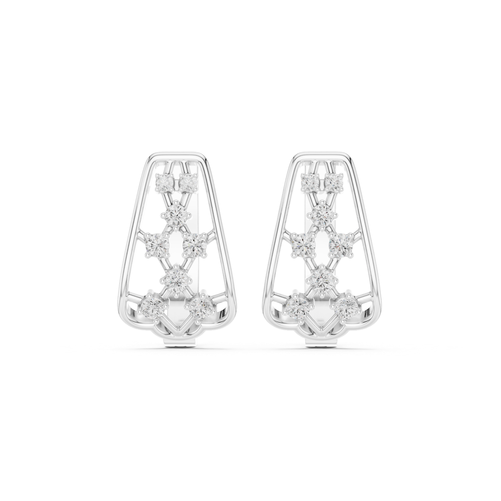 14K Solid Gold Lab Diamond Cluster Earrings, White Gold