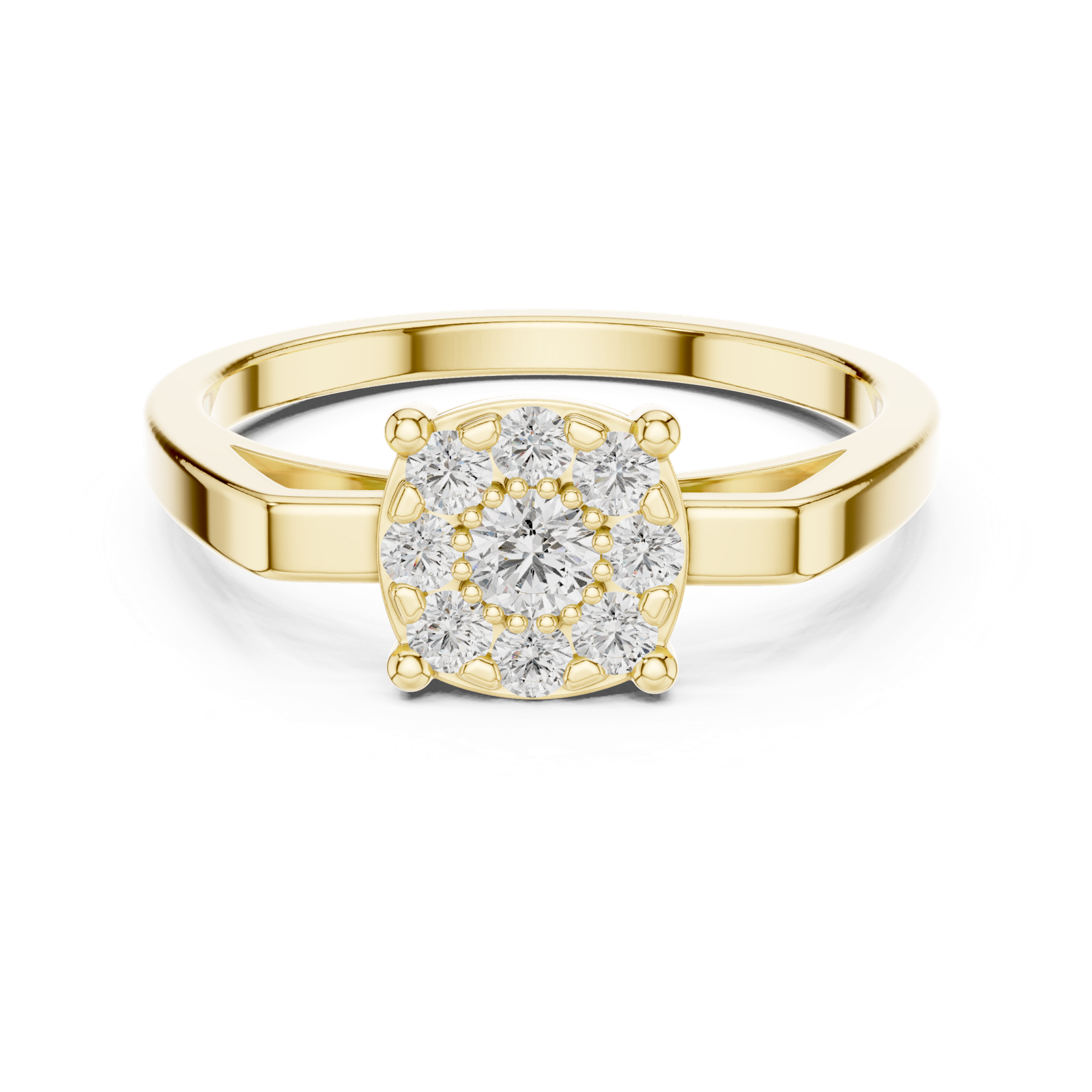 14K Solid Gold Lab Diamond Halo Ring, Yellow Gold