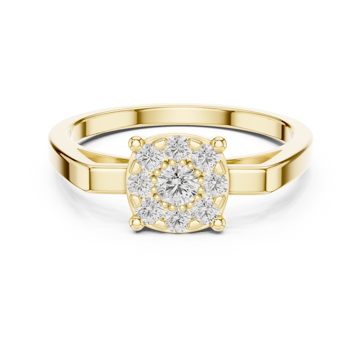14K Solid Gold Lab Diamond Halo Ring, Yellow Gold