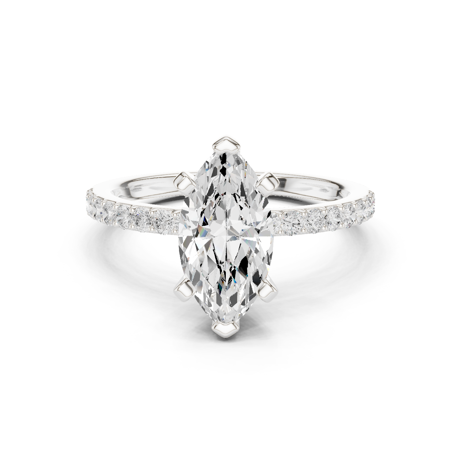 Gold Ring DDLR-040, Marquise center stone, White Gold