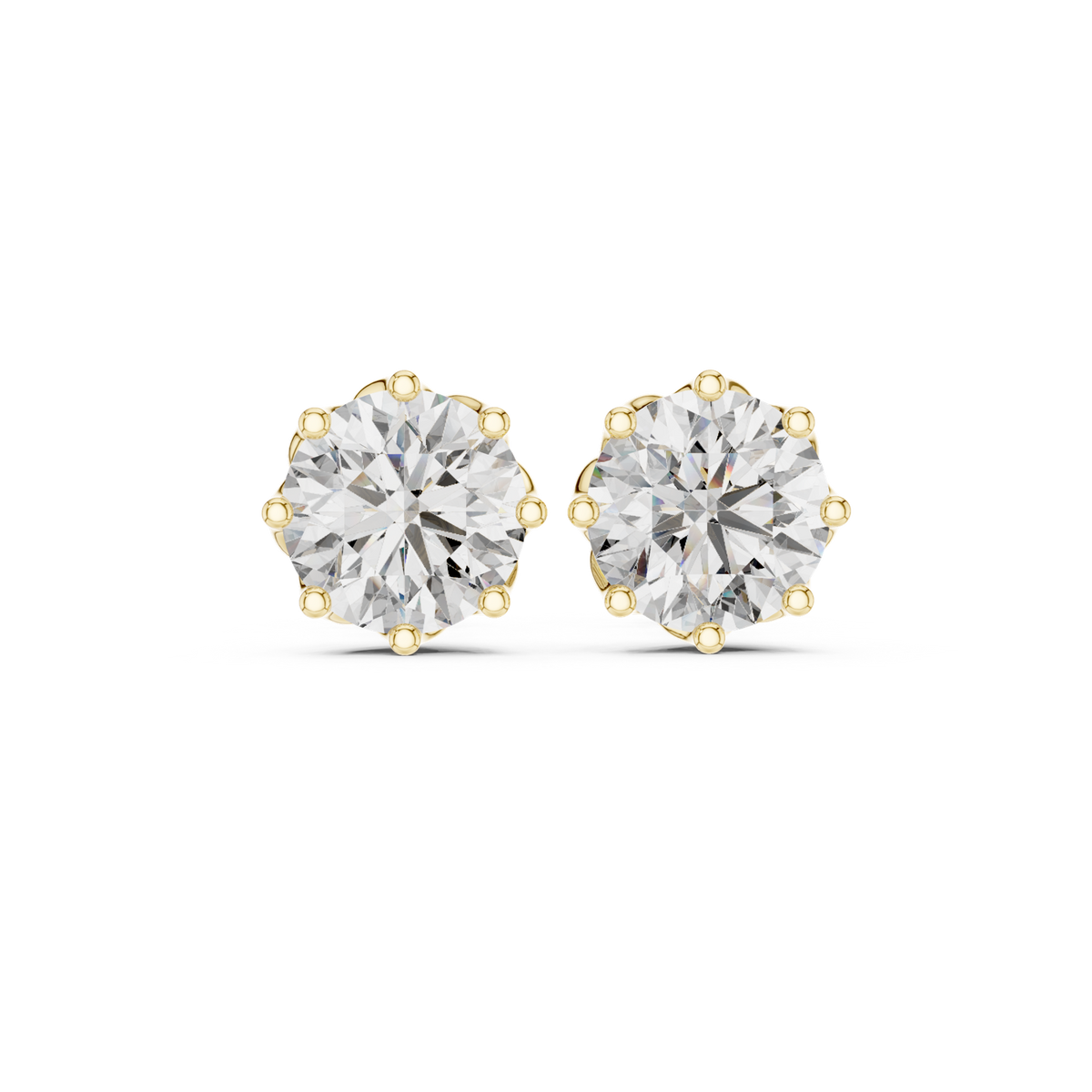 14K Solid Gold Lab Diamond Stud Earrings, Yellow Gold