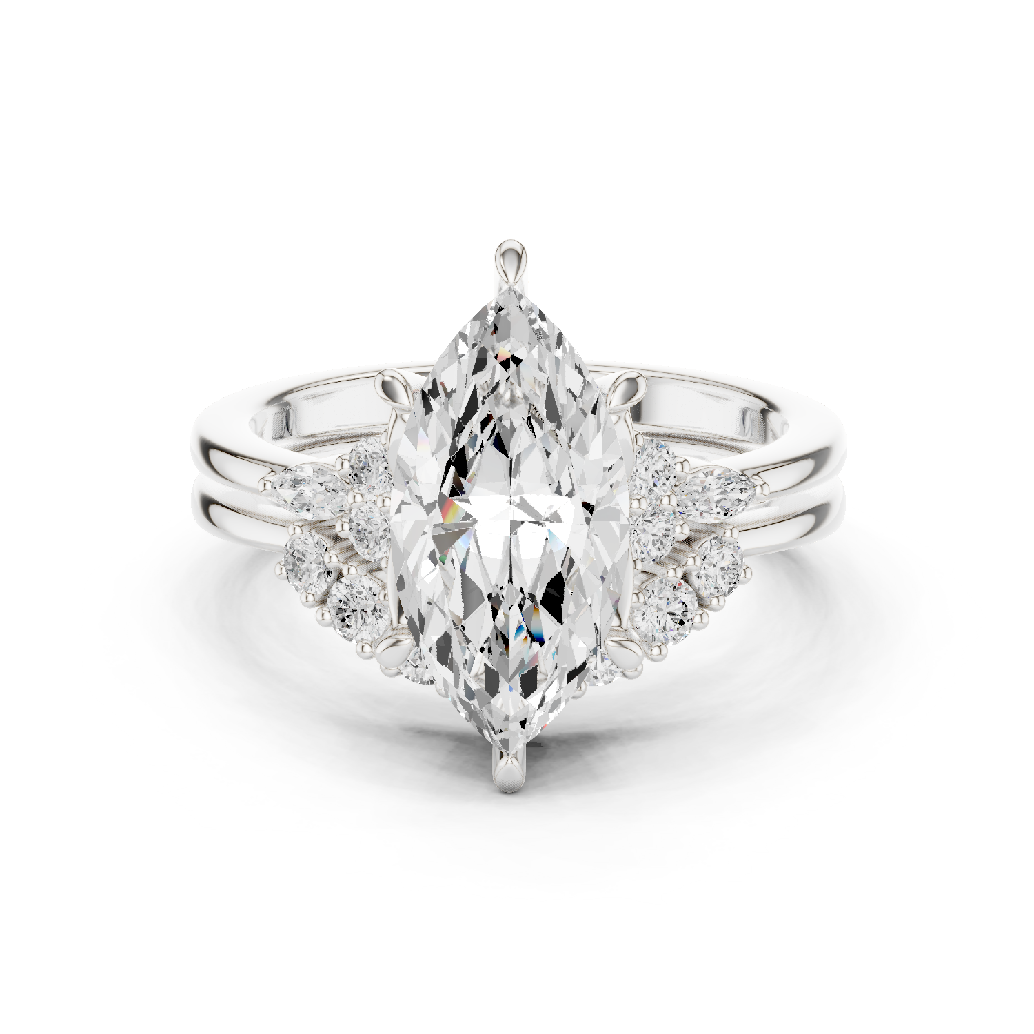 Gold Ring DDLR-440, Marquise center stone, White Gold