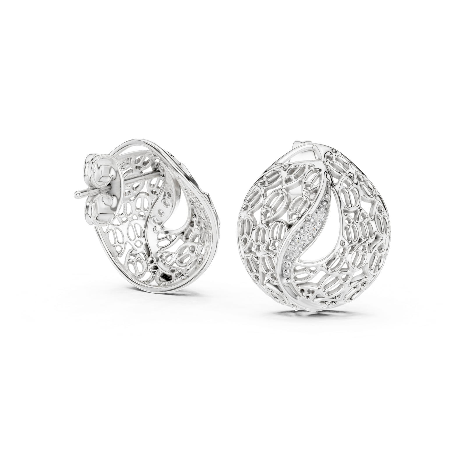Gold Earrings 12-10011@E, White Gold, view 1