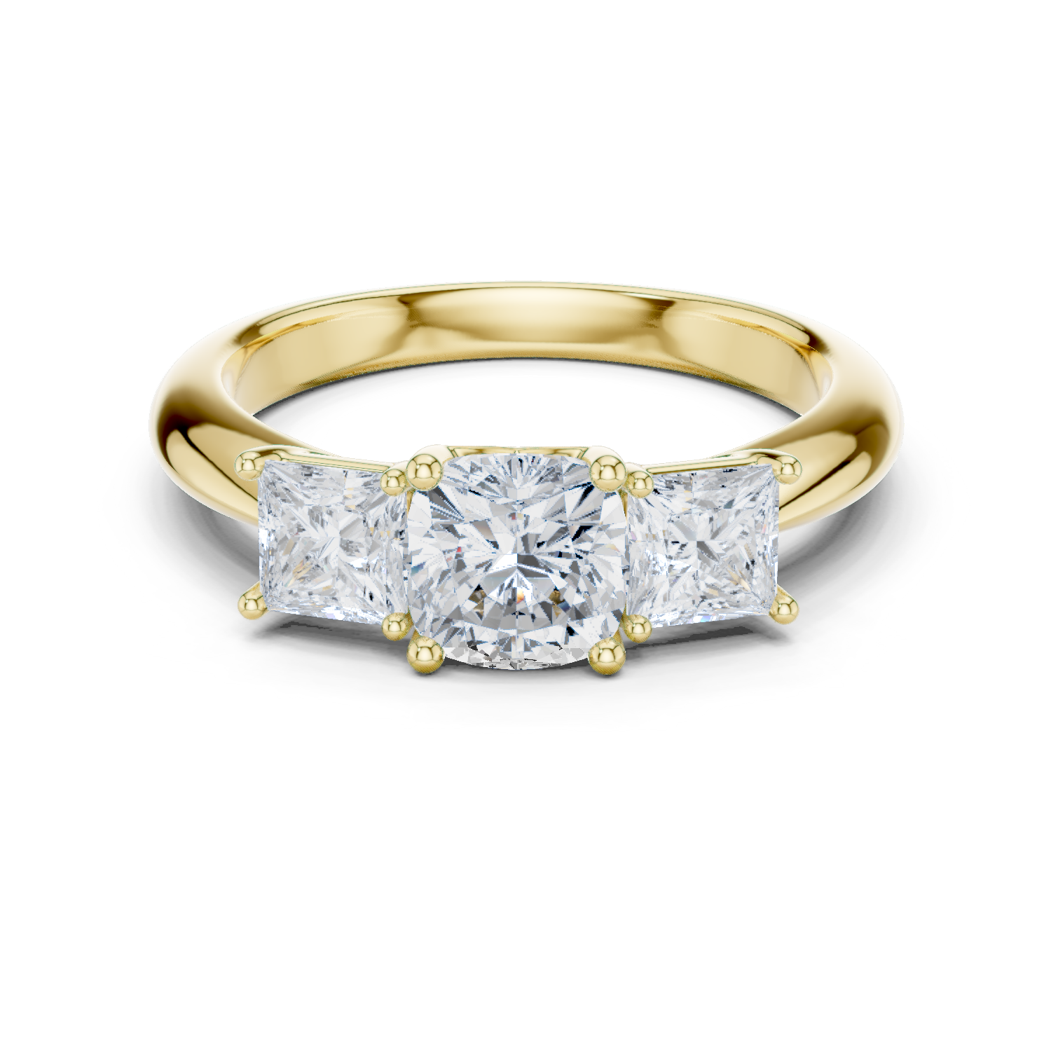Gold Ring DDLR-044, Cushion center stone, Yellow Gold