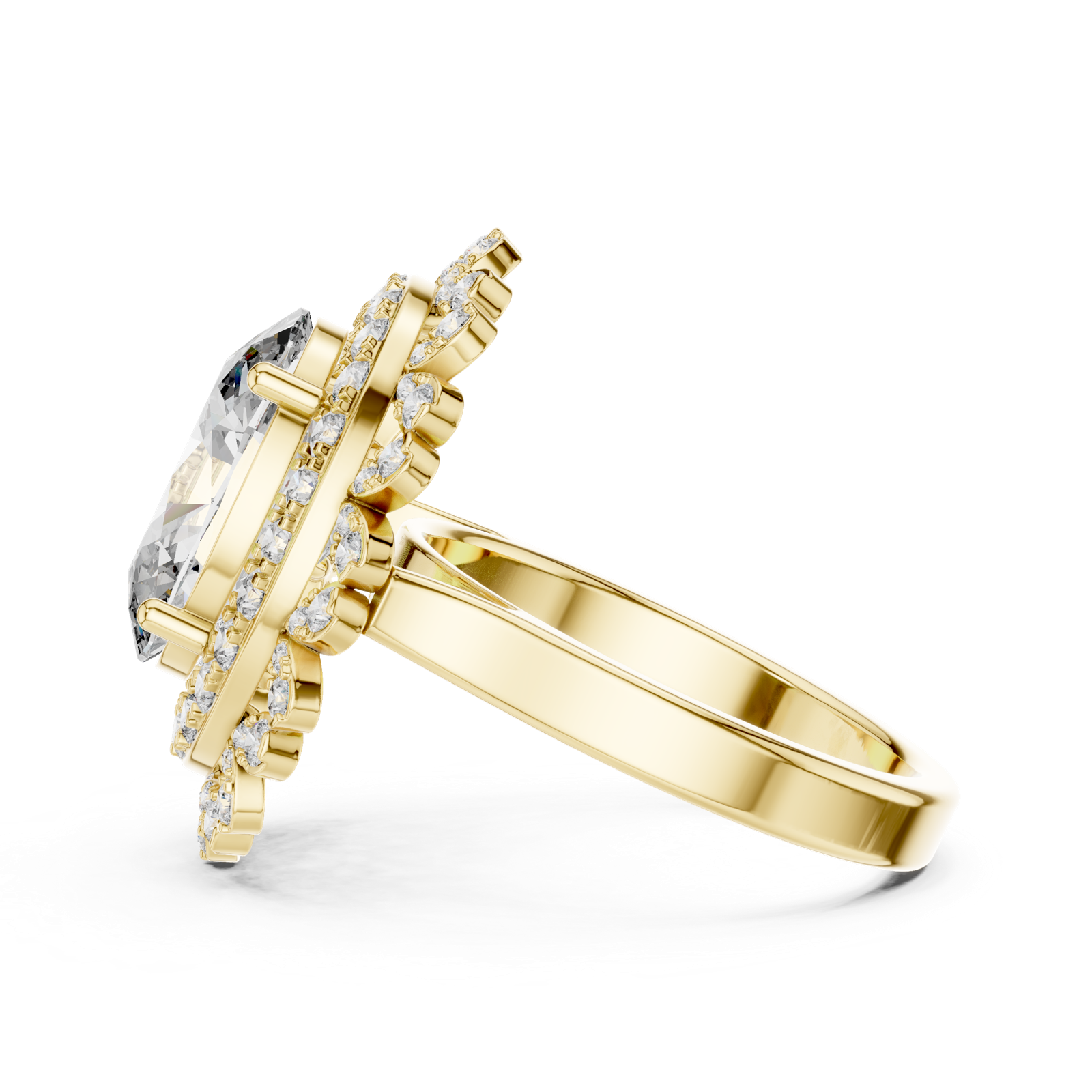 14K Solid Gold Lab Diamond Halo Ring, Yellow Gold, view 3