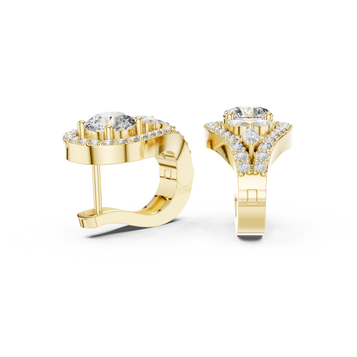 14K Solid Gold Lab Diamond Halo Earrings, Yellow Gold, view 1