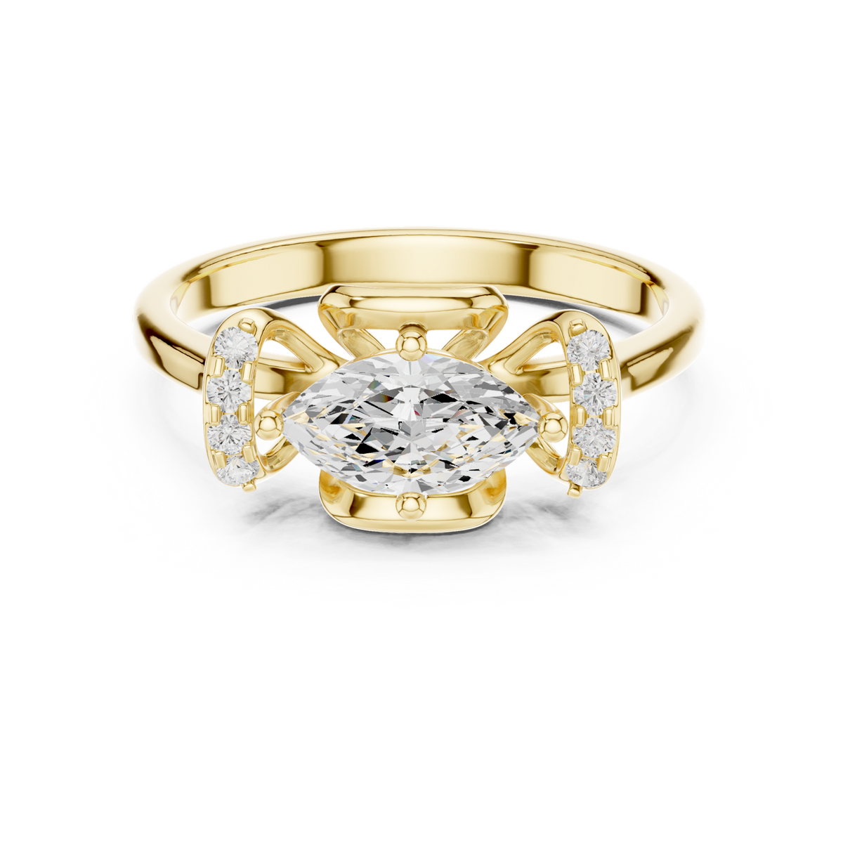 14K Solid Gold Lab Diamond Three-Stone Ring, Yellow Gold