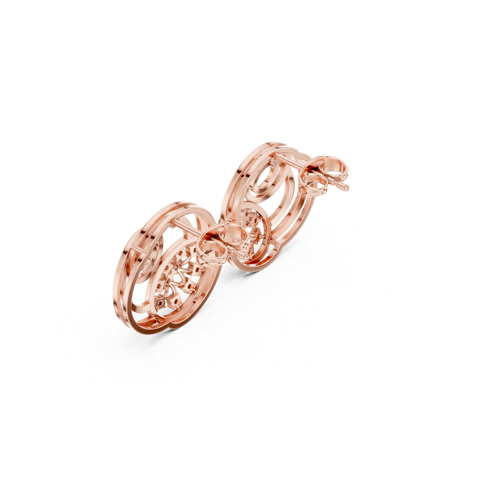 14K Solid Gold Lab Diamond Cluster Earrings, Rose Gold, view 2
