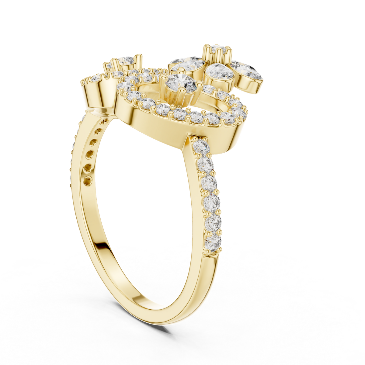 14K Solid Gold Lab Diamond Heart Cluster Ring, Yellow Gold, view 1