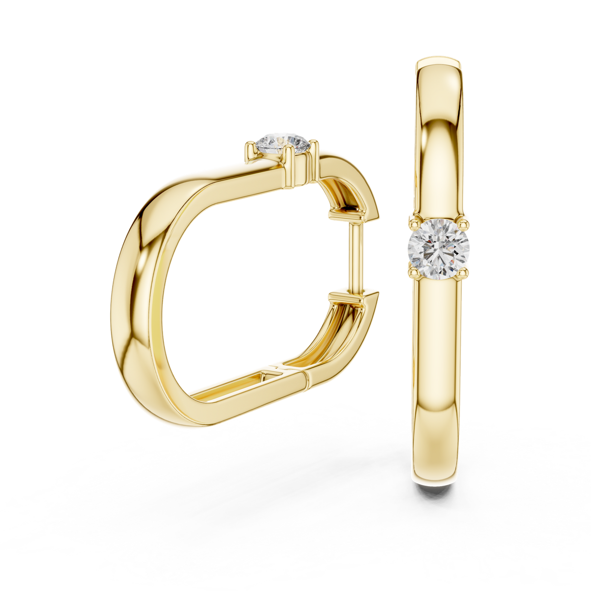 14K Solid Gold Lab Diamond Huggie Earrings, Yellow Gold, view 1