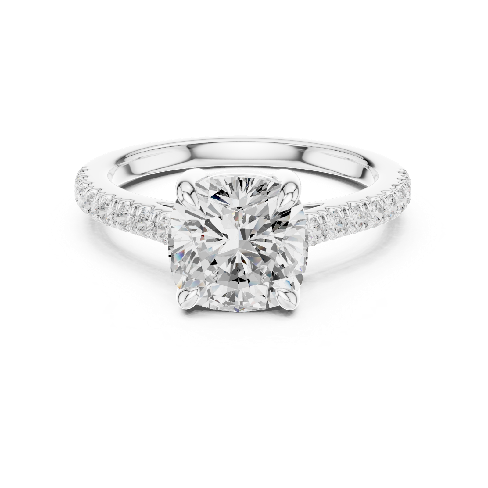 Gold Ring DDLR-039, Cushion center stone, White Gold, view 4