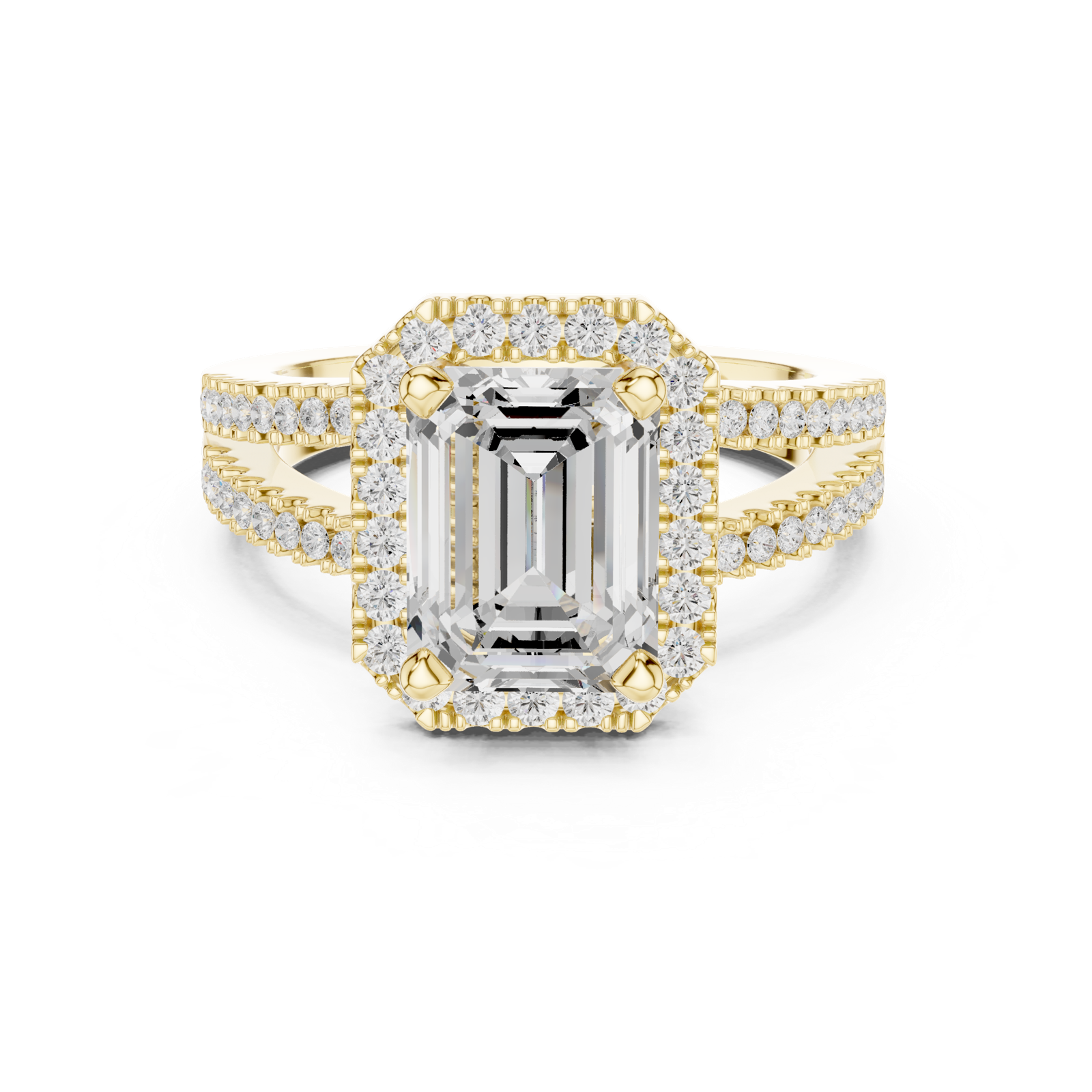 Gold Ring DDLR-350, Emerald center stone, Yellow Gold, view 4