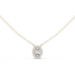 14K Solid Gold Lab Diamond Halo Pendant Necklace, White Gold