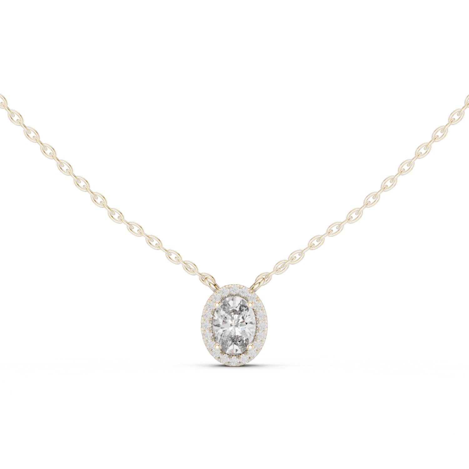 14K Solid Gold Lab Diamond Halo Pendant Necklace, White Gold