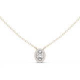 14K Solid Gold Lab Diamond Halo Pendant Necklace, White Gold