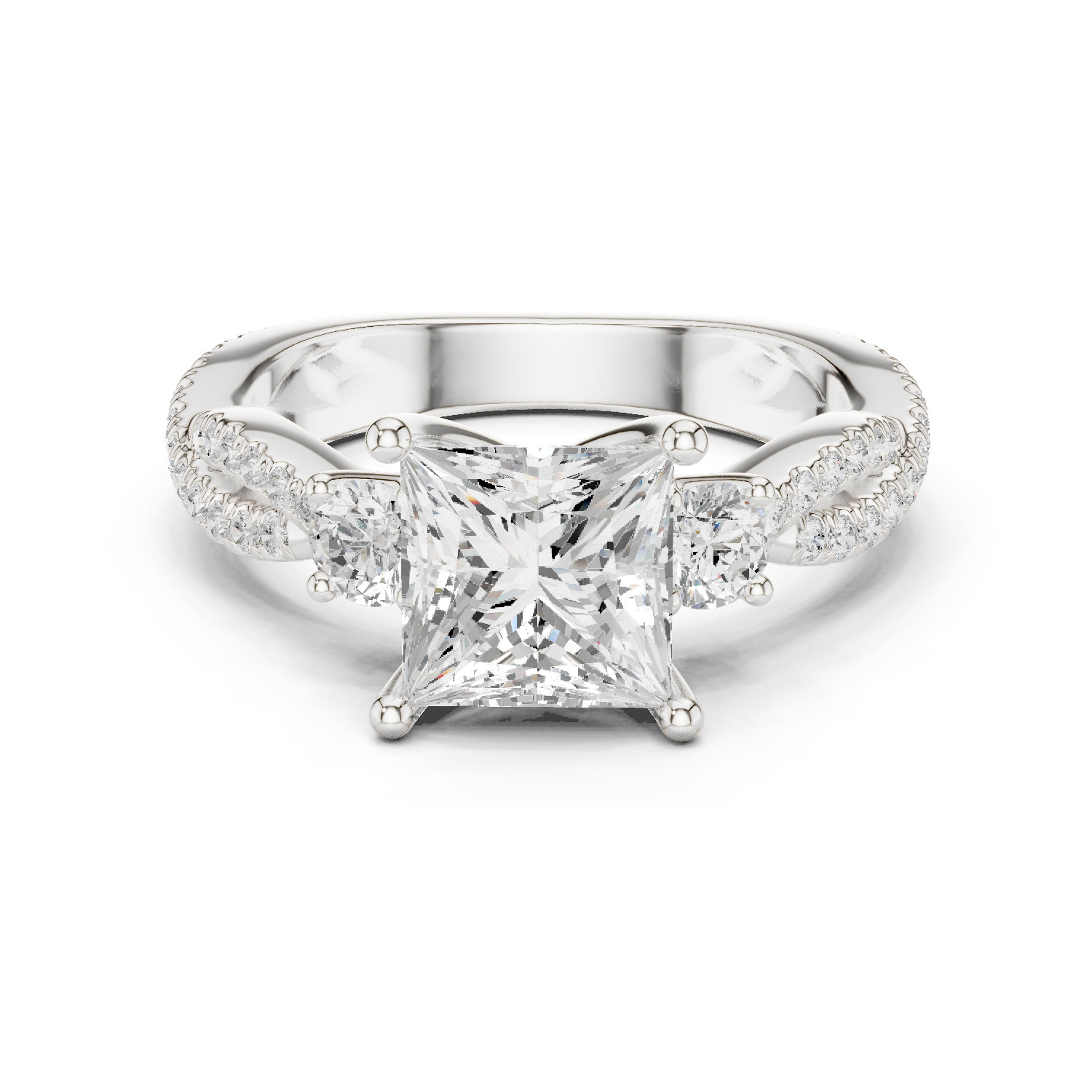 Gold Ring DDLR-281, Princess center stone, White Gold
