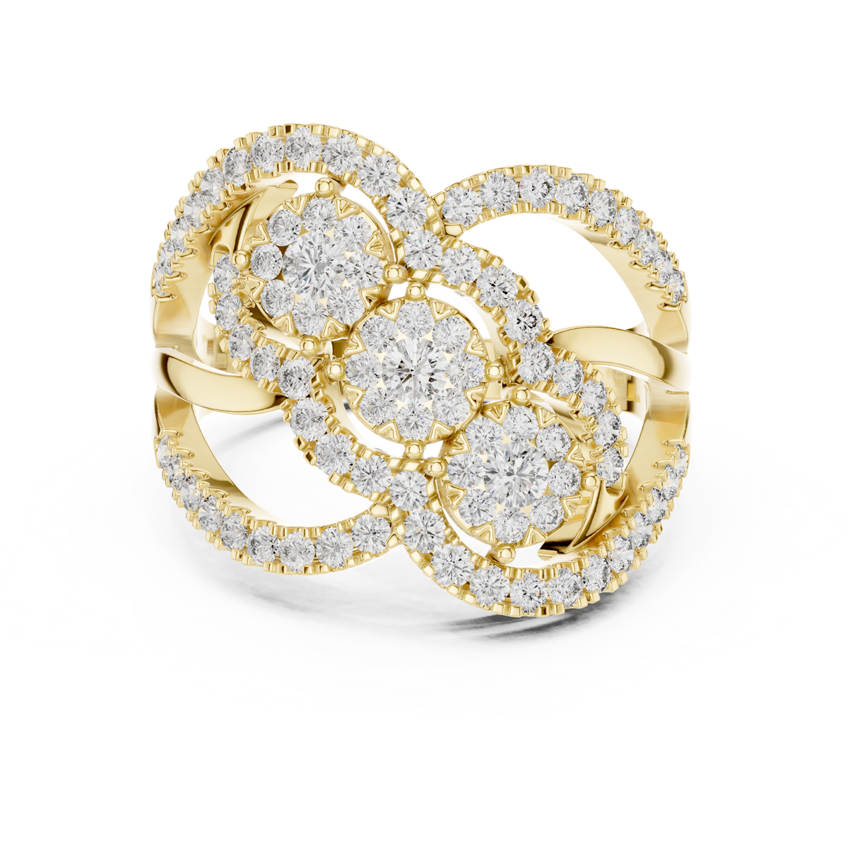 14K Solid Gold Lab Diamond Cluster Ring, Yellow Gold