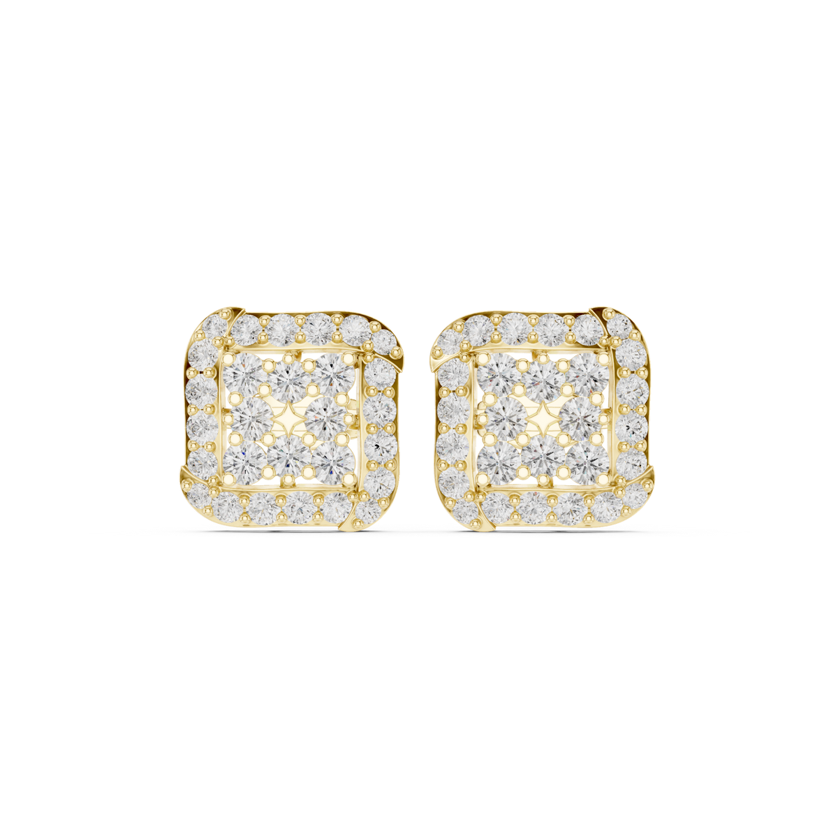 14K Solid Gold Lab Diamond Halo Earrings, Yellow Gold