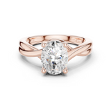 Gold Twisted Band Solitaire Engagement Ring, Oval center stone, Rose Gold