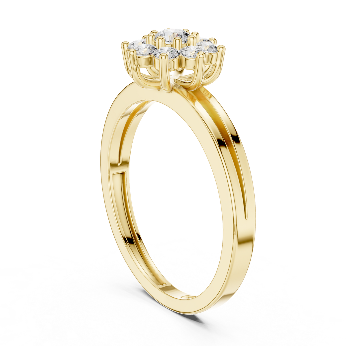 14K Solid Gold Lab Diamond Cluster Ring, Yellow Gold, view 1