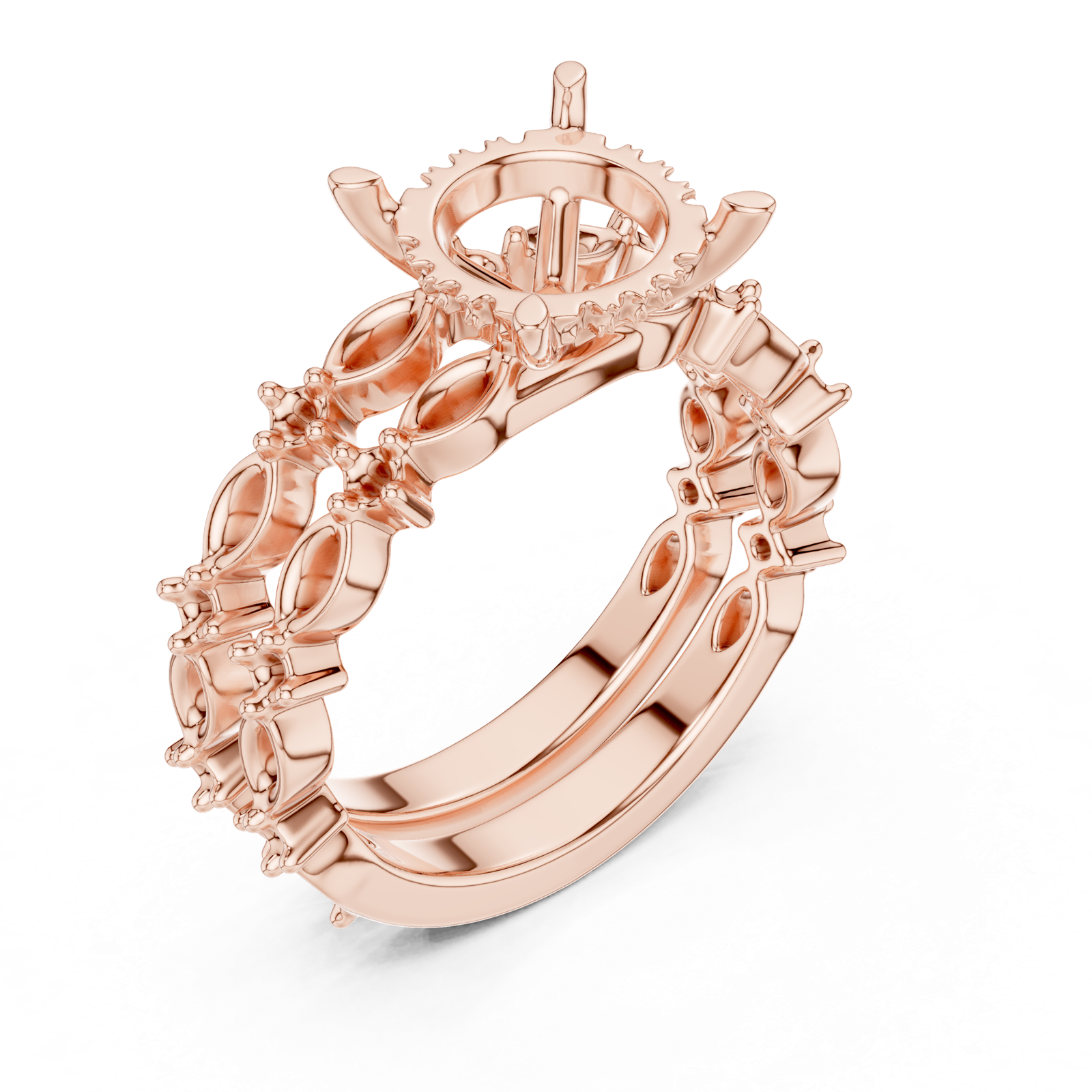 Gold Ring DDLR-301, Round center stone, Rose Gold, view 2