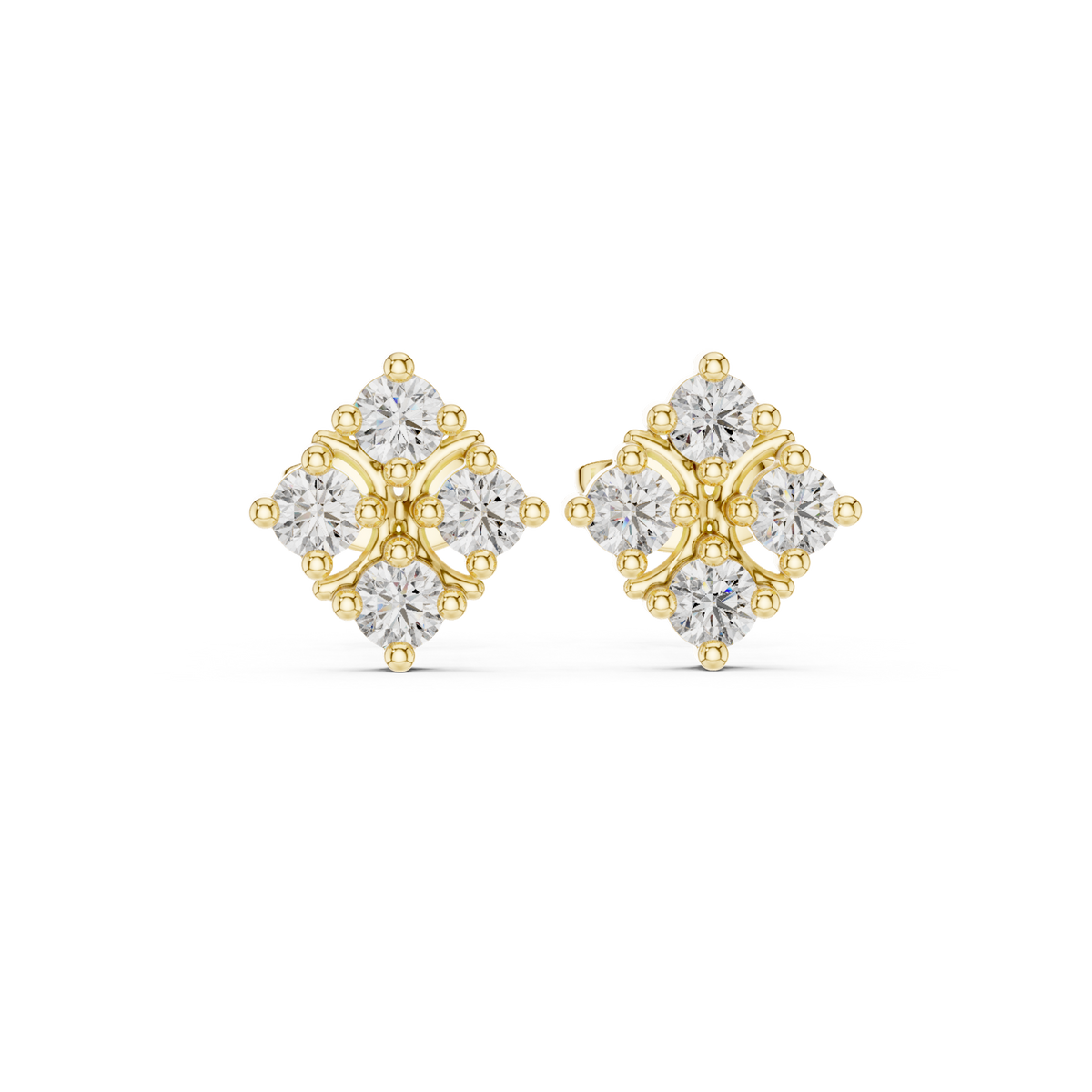 14K Solid Gold Lab Diamond Cluster Earrings, Yellow Gold