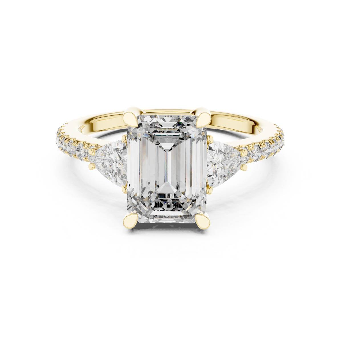 14K Solid Gold Lab Diamond Three-Stone Ring, Yellow Gold