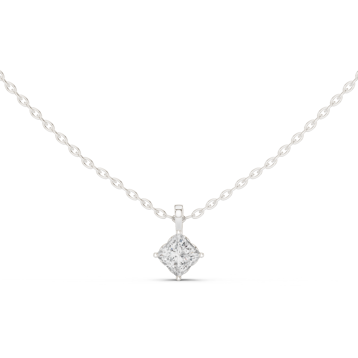 14K Solid Gold Lab Diamond Solitaire Pendant Necklace, White Gold
