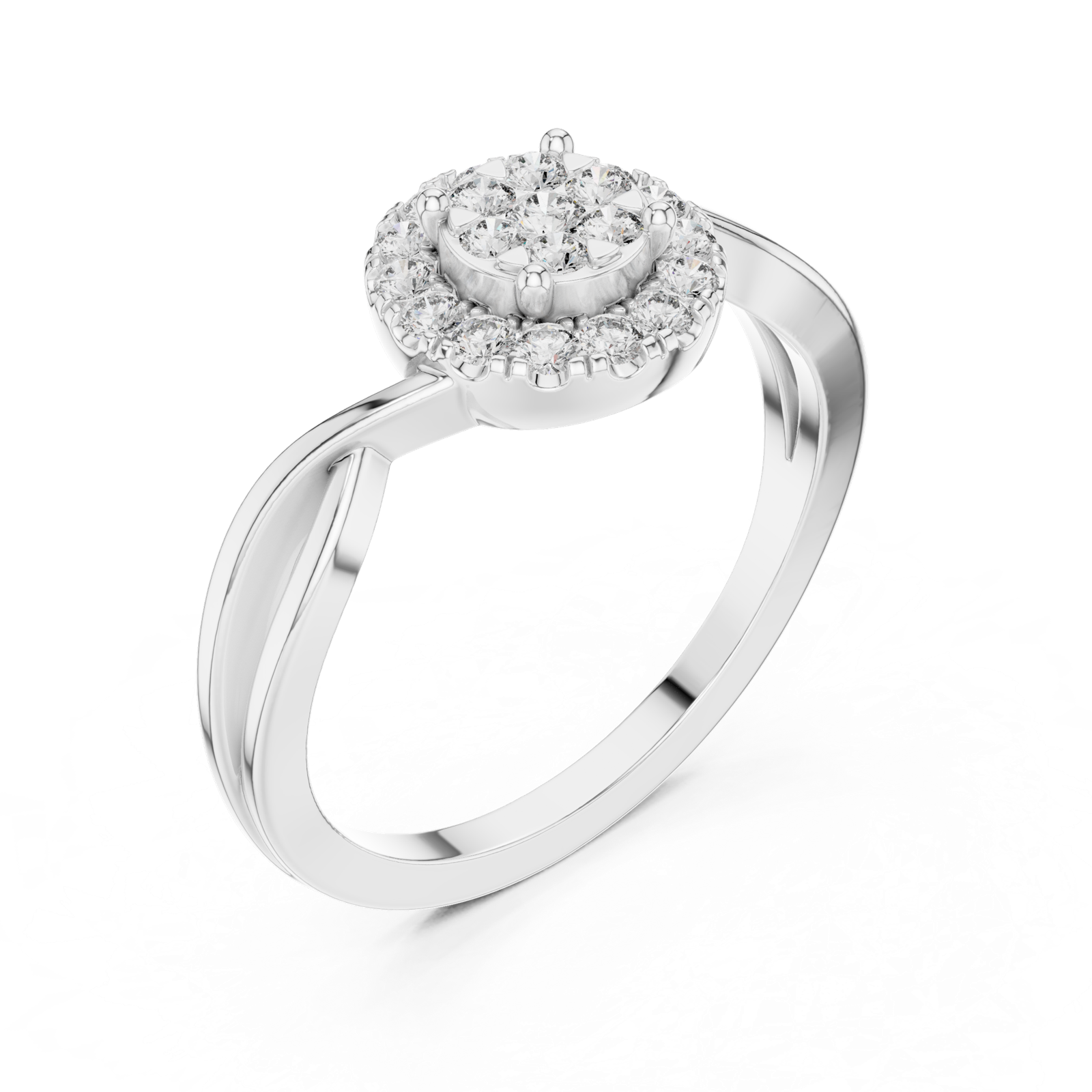14K Solid Gold Lab Diamond Halo Ring, White Gold, view 2